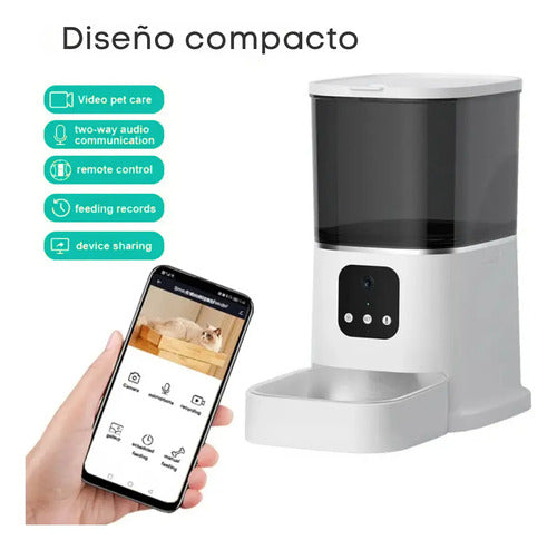 Dispensador Smart Para Mascotas Con Camara, Microfono Y Wifi Blanco