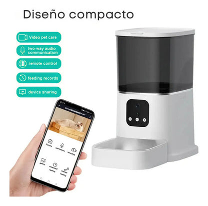 Dispensador Smart Para Mascotas Con Camara, Microfono Y Wifi Blanco