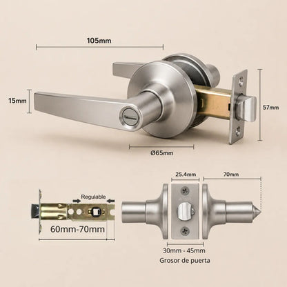 Manija Premium Sin Llave Para Puerta Interior Exterior Plateado
