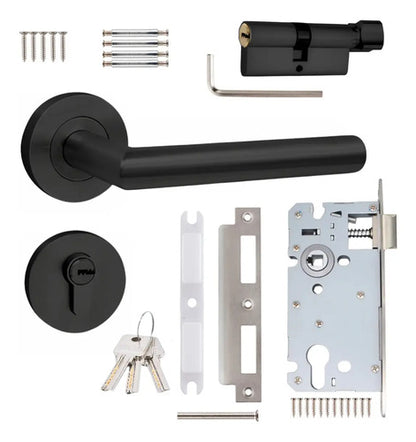 Set De Cerradura Con Cilindro Y Manijas Para Puerta Interior Izquierda Negro