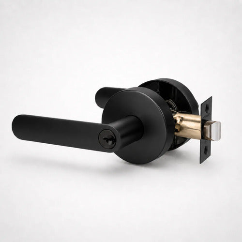 Manija Línea Bella Para Puerta Interior O Exterior Con Llave Negro Satinado