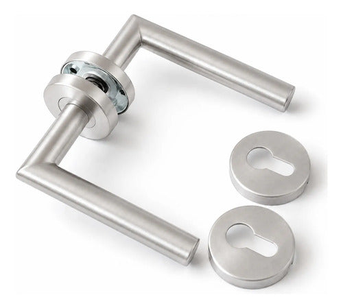Manija Recta De Acero Inox Con Bocallave Para Puerta Plateado