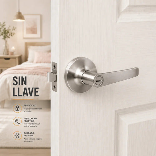 Manija Premium Sin Llave Para Puerta Interior Exterior Plateado
