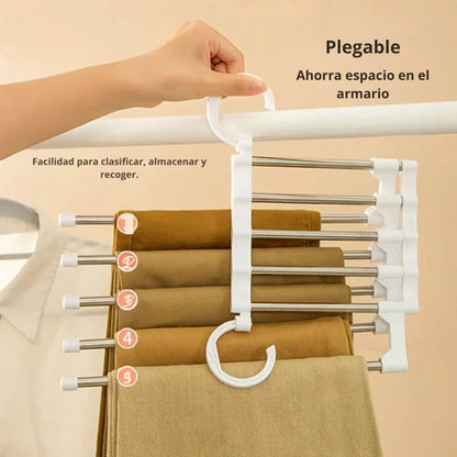 Organizador De Pantalones Colgante Plegable 5 Barras 1 Set Blanco Y Metal