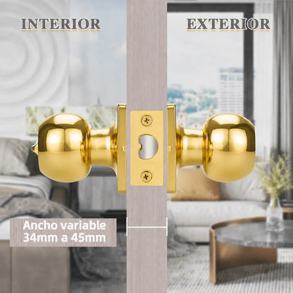 Cerradura De Pomo Con Llave Para Puertas De Interior Dorado