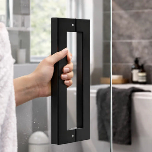 Manijón Doble Cuadrado 30cm Para Vidrio O Madera Negro