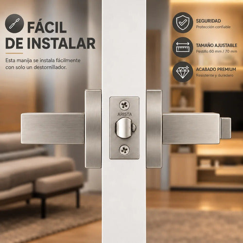 Manija Gloss Sin Llave Para Puerta Interior Exterior Plateado